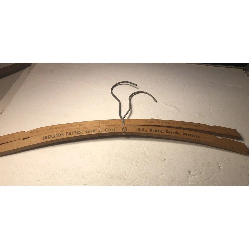 2 Antique Wooden Sheraton Hotels Cloths Hangers Notched Ends